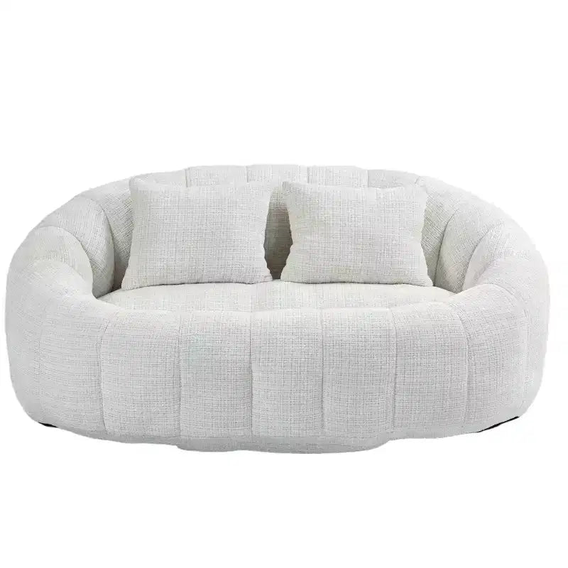 Chenille Tufted Bean Bag Sofa Loveseat with Accent Pillows Beige