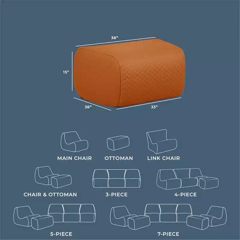 Big Joe Solvana Outdoor Patio Furniture Set, Weather-Resistant Cool Touch Silicone Stitched Leather, Ottoman Only, Honey Sand
