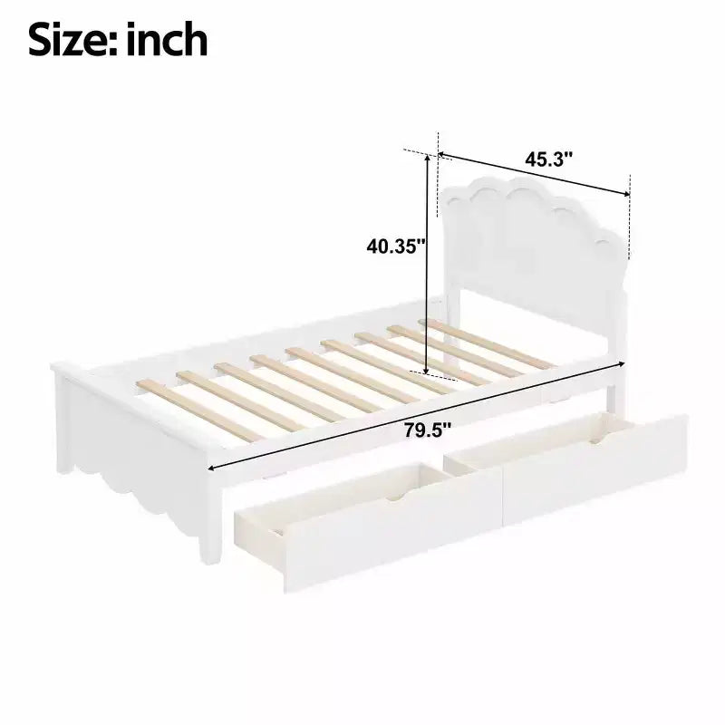 White Storage Platform Bed with Headboard, 2 Drawers – Twin/Full