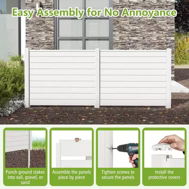 Costway 48L x 37.5H Air Conditioner Fence with 3 Ground Stakes Black/White