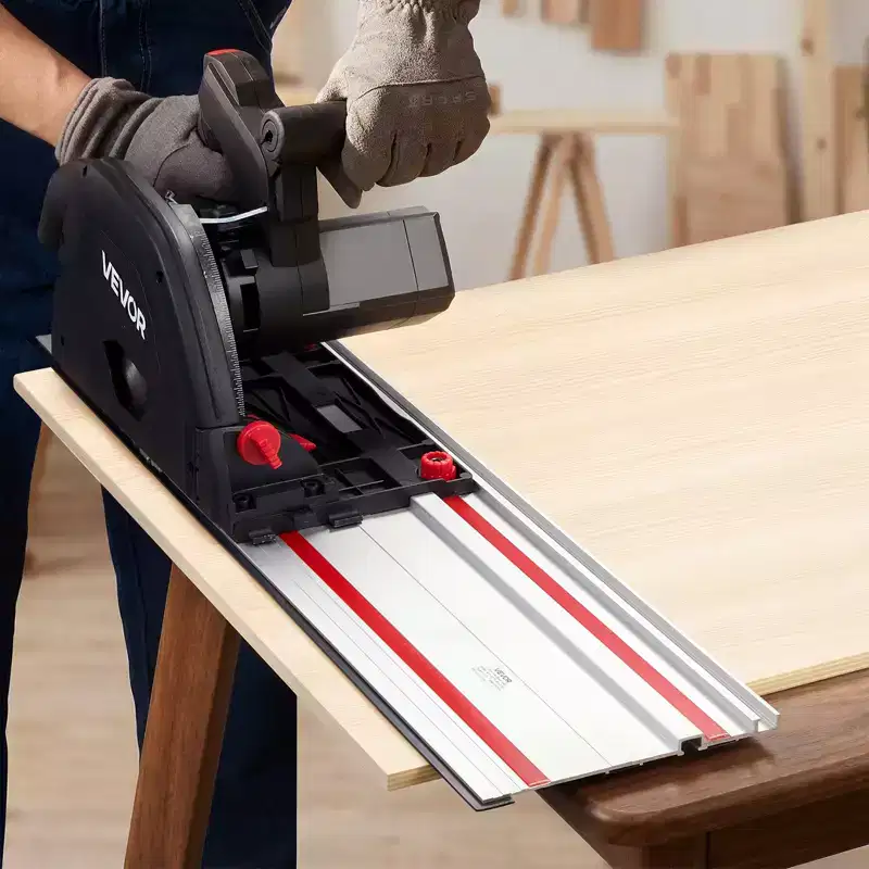 VEVOR Track Saw Guide Rail, 55-Inch Cutting Range, Kit Includes 2 x 27.5 in Aluminum Extruded Guide Rails and 1 Connector, Silver