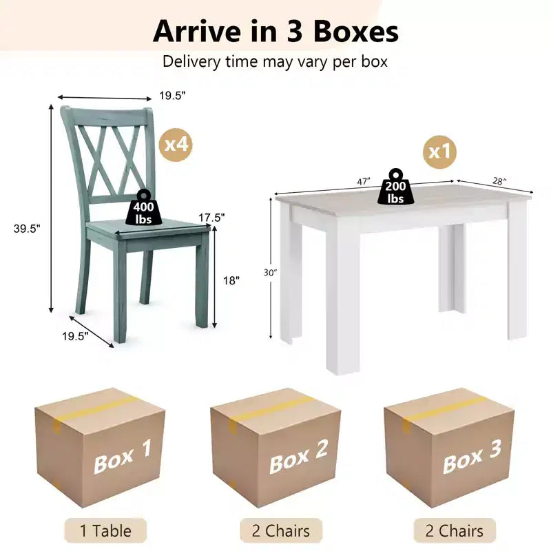 Costway 5 PCS Dining Set Modern Rectangle Table & 4 Rubber Wood Chairs Kitchen Breakfast