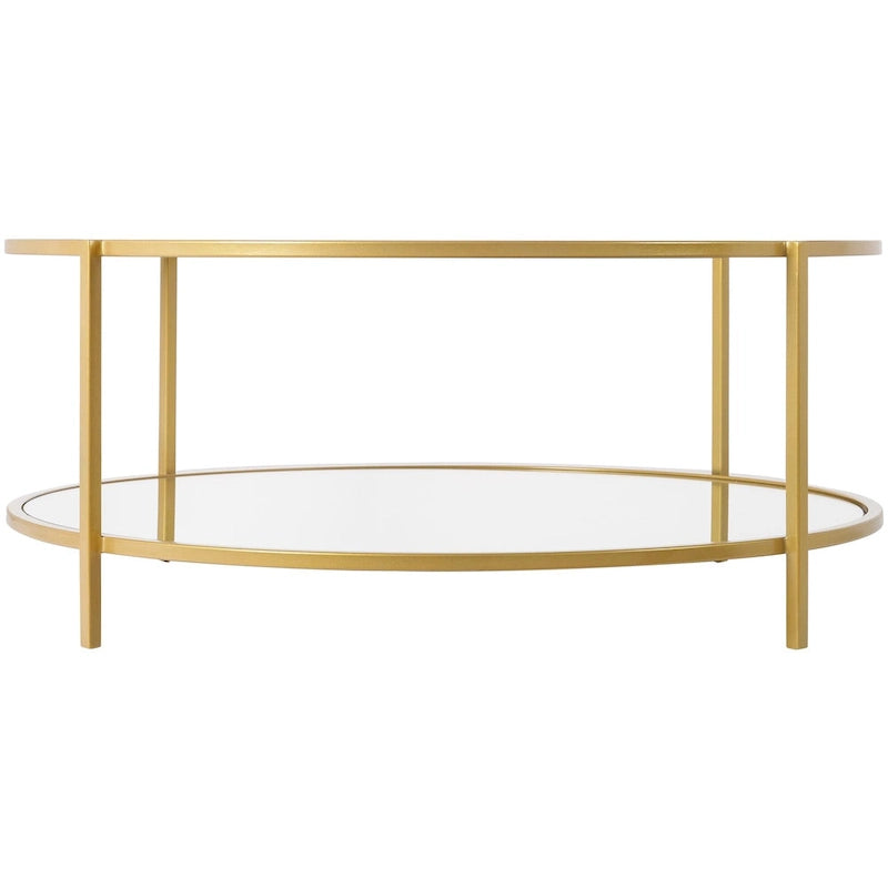 Glass Round Coffee Table 14H x 36W x 36D Two-Tier Metal Frame