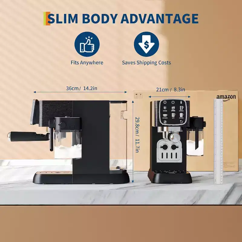 20-Bar Espresso Machine with Touchscreen and Milk Frother, Compact Coffee Maker for Cappuccino and Latte, Adjustable Temperature Control
