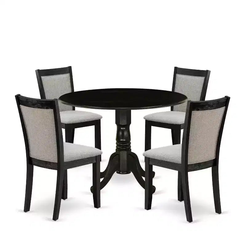 5-Piece Natural Oak Finish Solid Wood Top Dining Table with 4 Parson Chair with Drop Leaf Lattice Back
