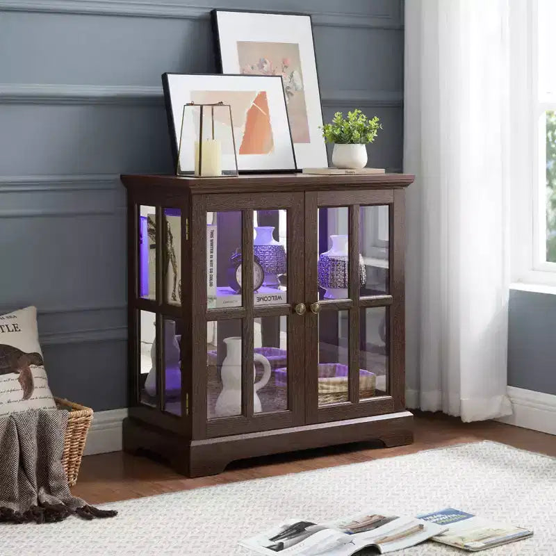 Antique Display Cabinet with Adjustable Shelves, Retro Design Quality Showcase with Lattice Doors Elegant Bookcase and Storage Cabinet for Home Decor