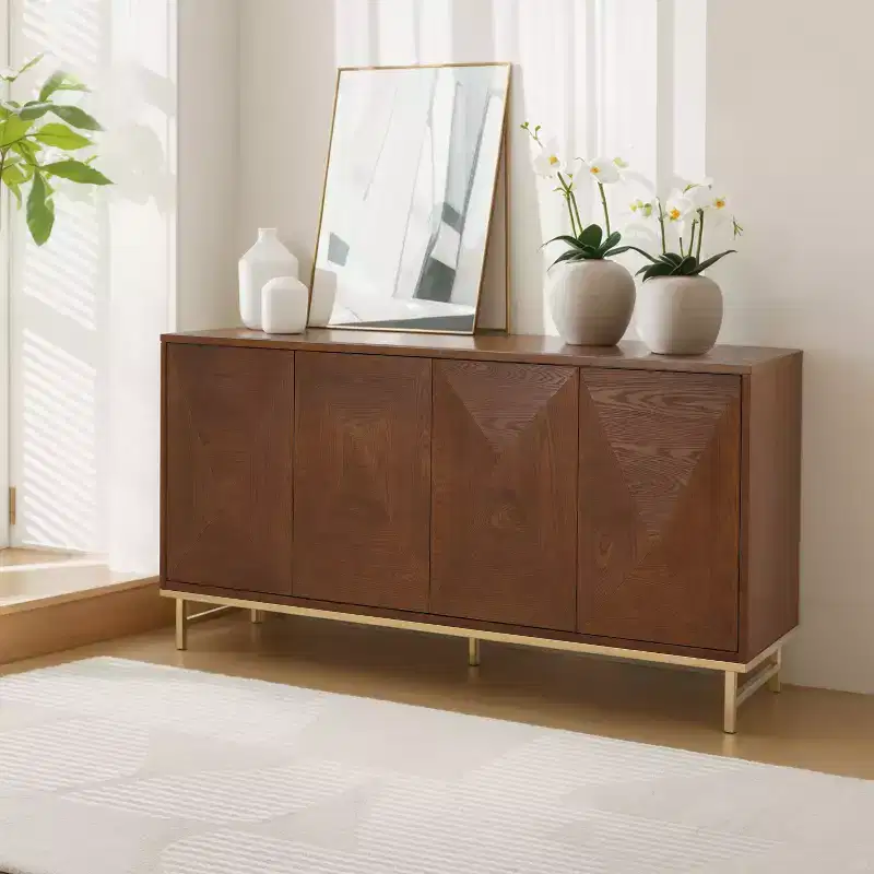 Modern Wide Handcrafted Sideboard with Adjustable Shelves