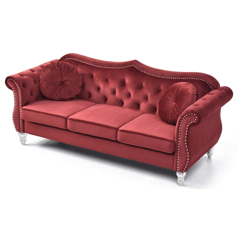 82 in. Velvet Chesterfield 3-Seater Sofa with Tufted Back and Nailhead Trim