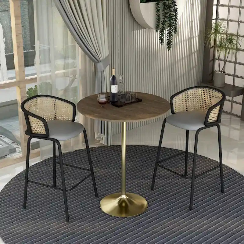 36 Round Dining Table with MDF Wood Tabletop and Brushed Gold Pedestal Base