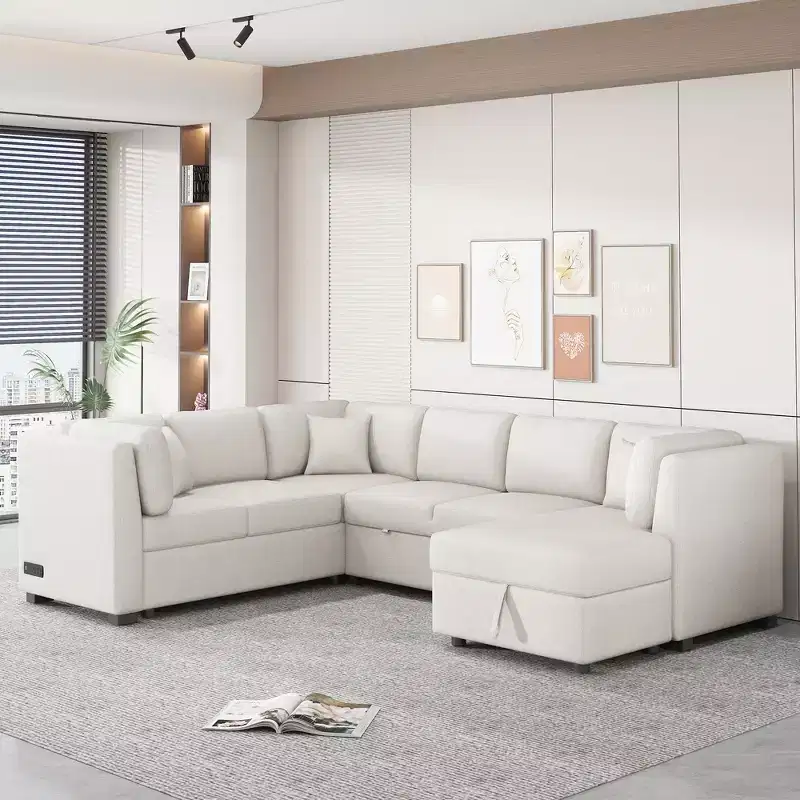 Whisen 108.6 U-Shaped Sectional Sofa Bed with USB Ports, Power Sockets & Storage