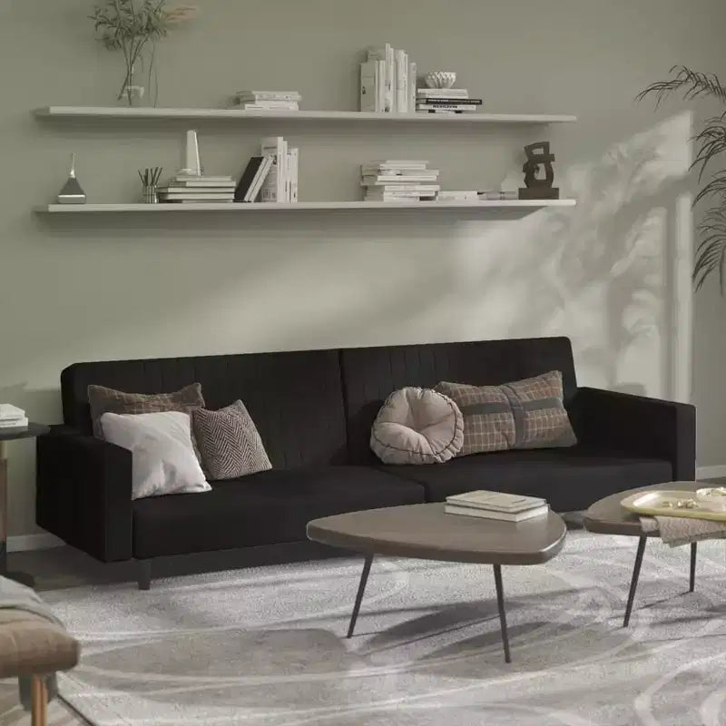 vidaXL Black Velvet 2-Seater Sleeper Sofa - Convertible Loveseat/Daybed for Living Room, Studio, Apartment