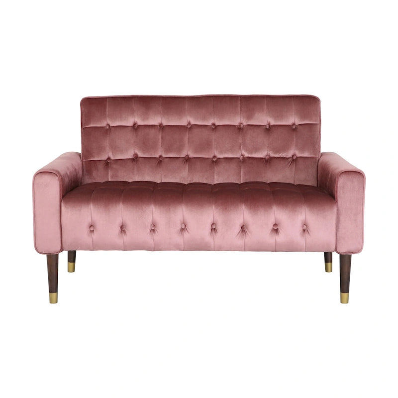 Mid-Century Modern Tufted Velvet Loveseat with Gold Tapered Legs