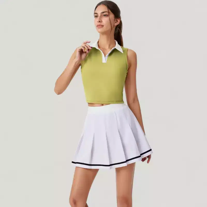 Anna-Kaci Active Women's Two-Piece Tennis Set with Sleeveless Polo Crop Top and Pleated High Waist Skirt