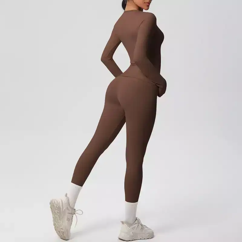 Anna-Kaci Active Women's Long Sleeve Crew Neck Top and High Waist Leggings Set with Slim Fit Design