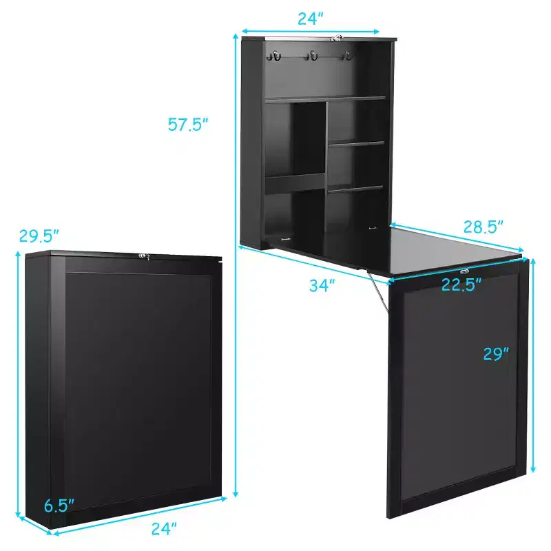 Costway Wall Mounted Table Fold Out Convertible Desk with A Blackboard/Chalkboard Black\Brown\White\Grey