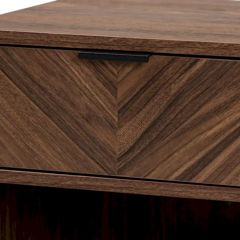 Sadia Modern Walnut Brown Finished Wood and Black Metal 1-Drawer End Table