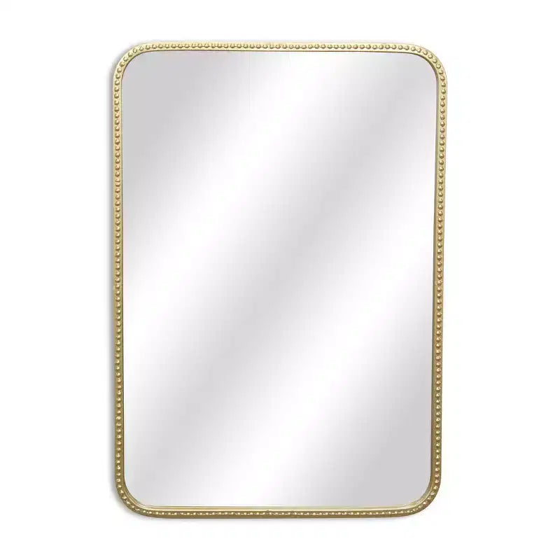 32-Inch Gold Metal Beaded Arch Accent Mirror - Wall Hanging Decor for Living Room, Bedroom & Hallway