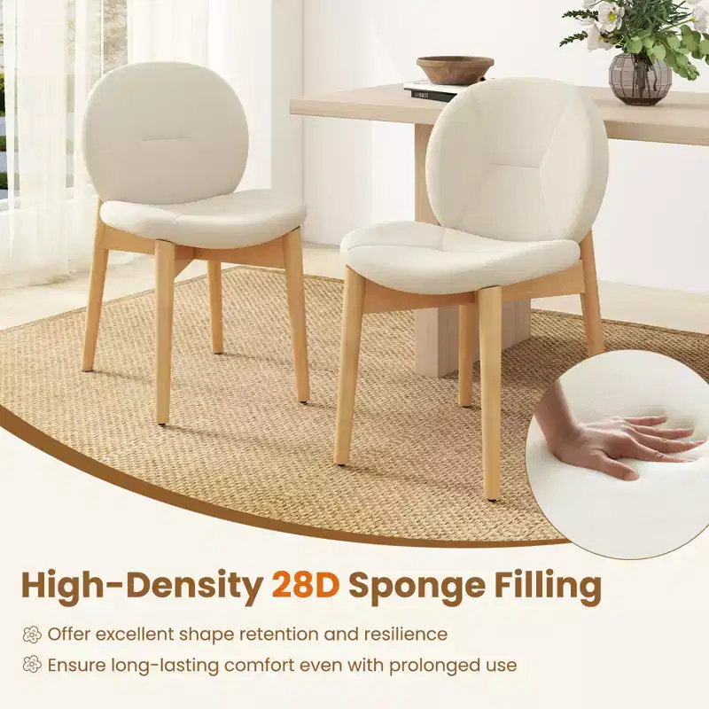 Costway 2PCS Wooden Dining Chairs Soft Boucle Upholstered Kitchen Chairs w/ Curved Seat