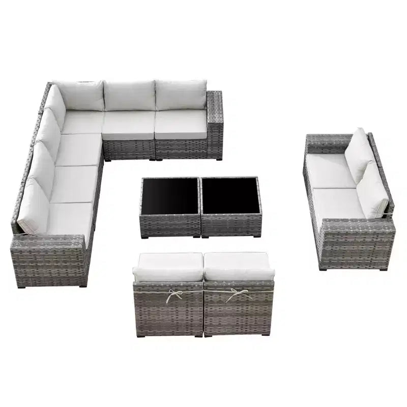 Marlton 12pc Wicker Outdoor Patio Furniture Set Conversation Sofa Sectional with Cushions