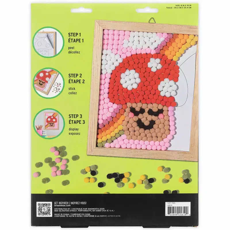 Vivid by Brea Reese: Pom Art Kit  Fuzzy Mushroom - DIY Peel & Stick Craft Set
