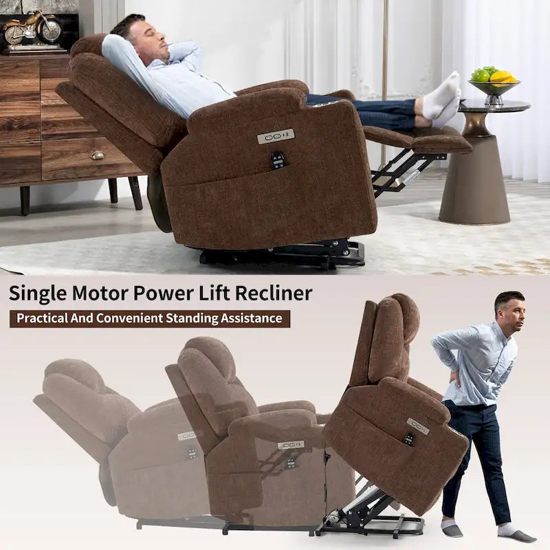 Power Lift Recliner | 8-Point Massage | Lumbar Heat | Dual USB | Steel Cup Holders | Blue