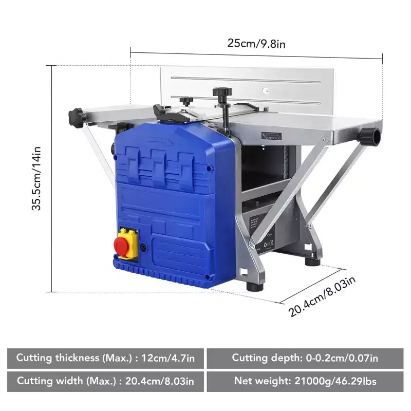 Benchtop Planer 13, 1250W 8000 RPM Low Noise Thickness Tool for Hard & Soft Wood