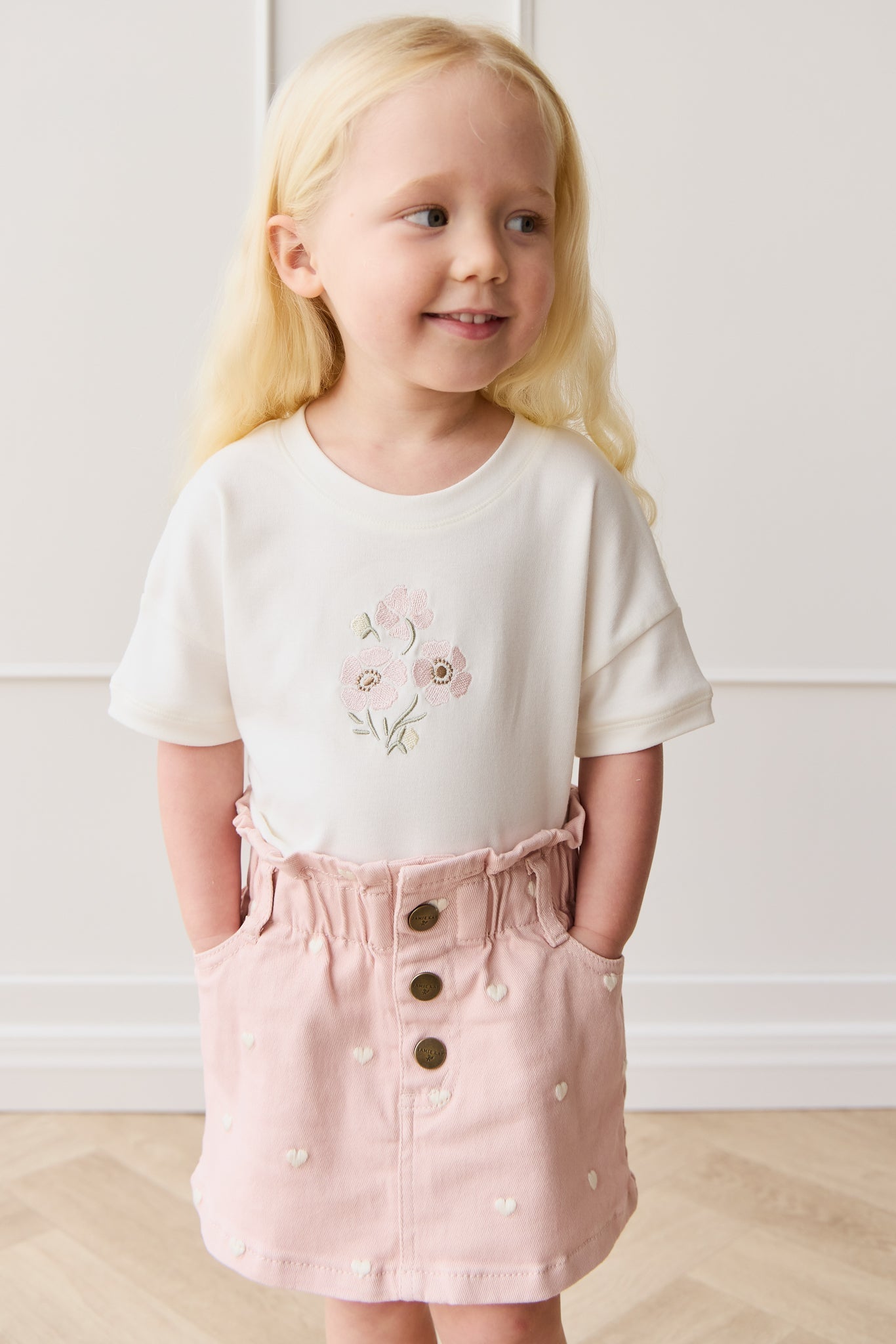Classic Neutral Solid Cotton-Elastane Tiered Skirt with Elasticated Waistband for Girls Everyday Spring-Summer (1Y�C10Y)