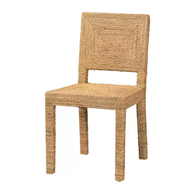 Natural Seagrass and Mahogany Wood Dining Chair, Solid Pattern, No Assembly Required