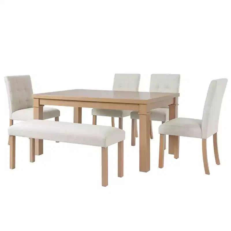 GDFStudio Jordan 6-Piece Modern Dining Set with Rectangle Table and 4 Upholstered Chairs & Bench