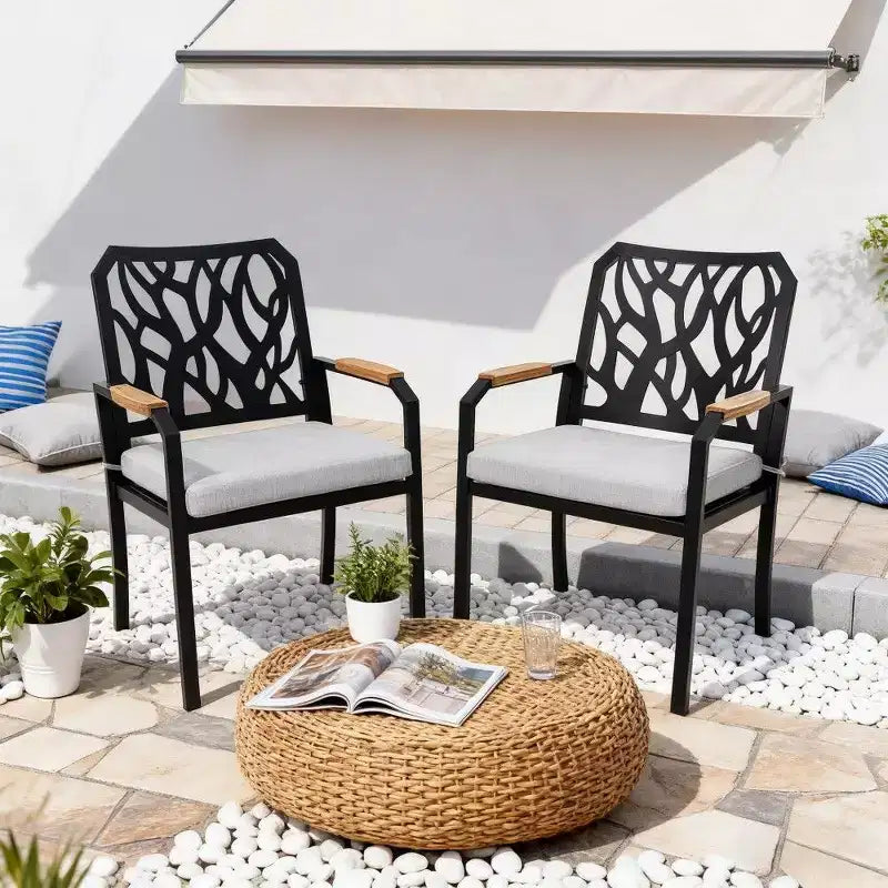 TUYOHW Aluminum Outdoor Chair,Branch-Design Backrest with FSC Wood Armrests & Sunbrella Cushion,Durable Patio Seating for Garden,Brown