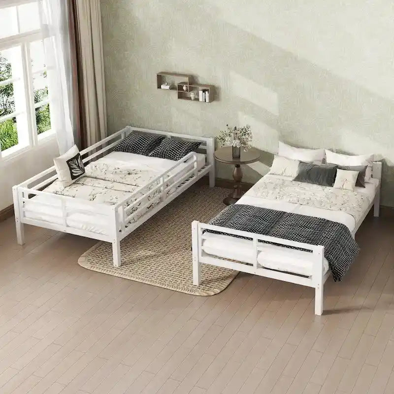 Metal Twin XL over Twin XL Bunk Bed for Teens and Adults �C Space-Saving, Noise Reduced, No Box Spring Needed, White