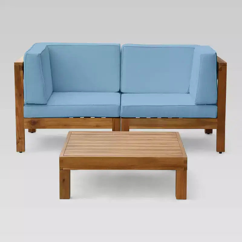 Christopher Knight Home Brava 3pc Acacia Modular Loveseat and Table Set