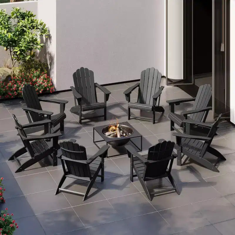 WestinTrends Highland Outdoor Patio HDPE Adirondack Chairs With Cup Holders (Set of 8)
