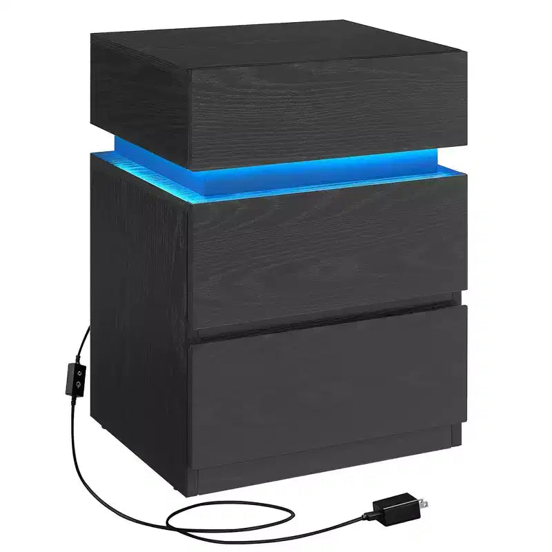 VASAGLE Nightstand with LED Lights, Adjustable Light Colors, Bedside Table, Side Table with 3 Drawers, 13.8 x 15.7 x 21.7 Inches