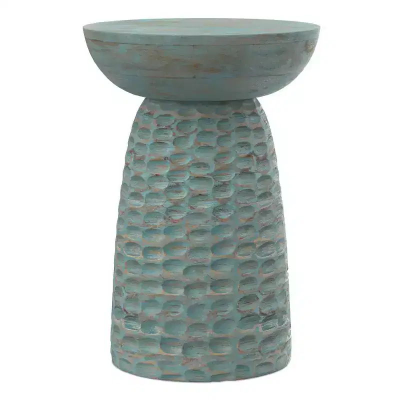 Willis Wooden Accent Table Teal Wash - WyndenHall: Mid-Century Modern, Mango Wood, Scratch-Resistant