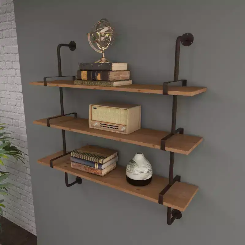 38x38 Wood 3 Level Wall with Metal Brackets Brown - Olivia & May: Industrial Style, No Assembly Required