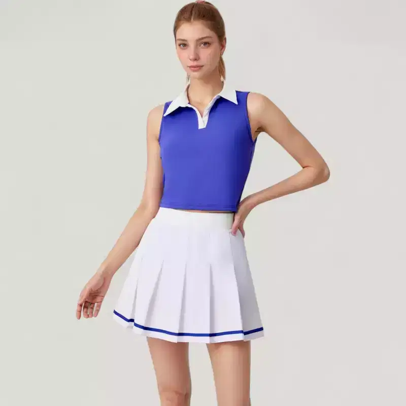 Anna-Kaci Active Women's Two-Piece Tennis Set with Sleeveless Polo Crop Top and Pleated High Waist Skirt