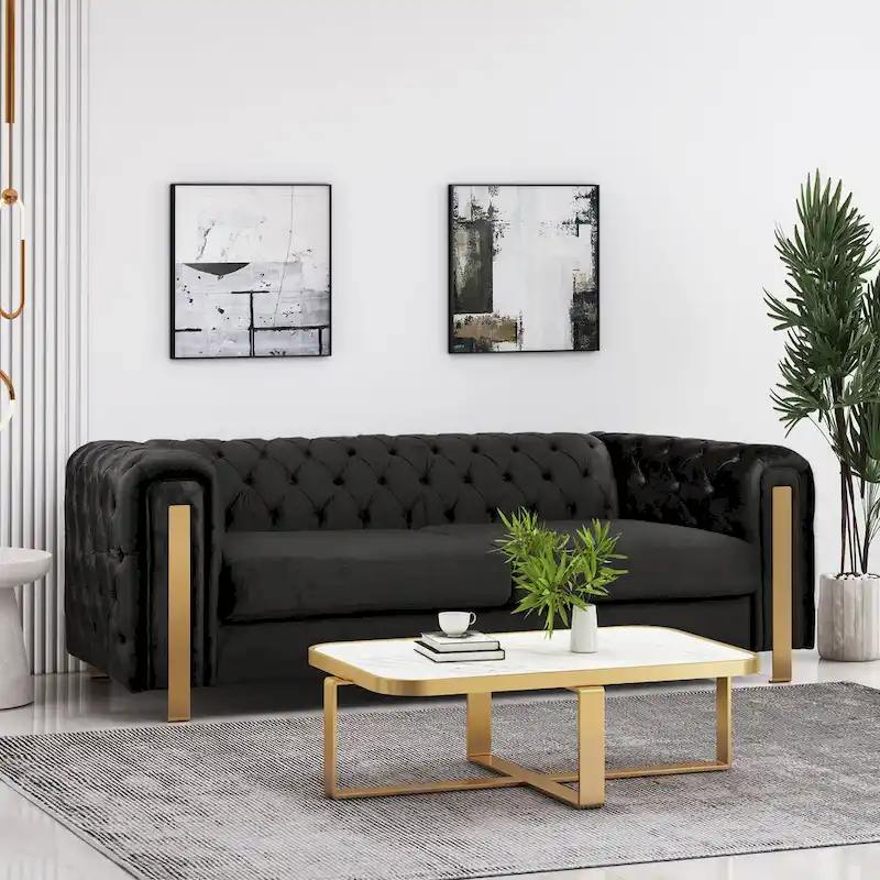 Keyser Modern Glam Tufted Velvet 3 Seater Sofa by Christopher Knight Home - 83.75 L x 34.50 W x 27.25 H