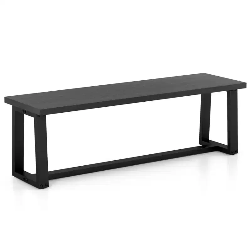 Costway 56.5L Large Wood Dining Bench with Metal Frame Adjustable Footpads for Kitchen Black/Coffee