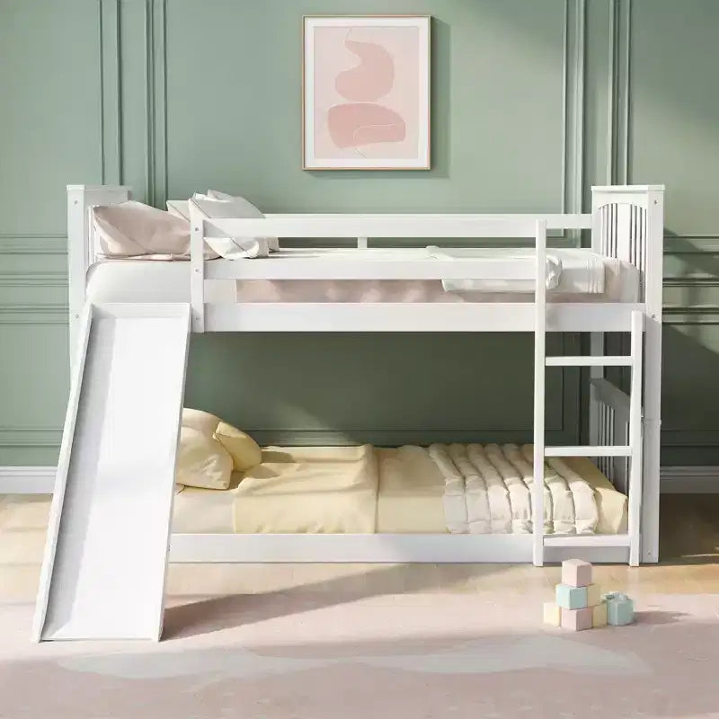 Luxystar Full Over Full Low Bunk Bed with Reversible Slide