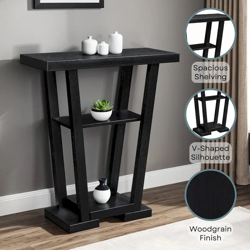 V-Shaped Console Table with Shelves