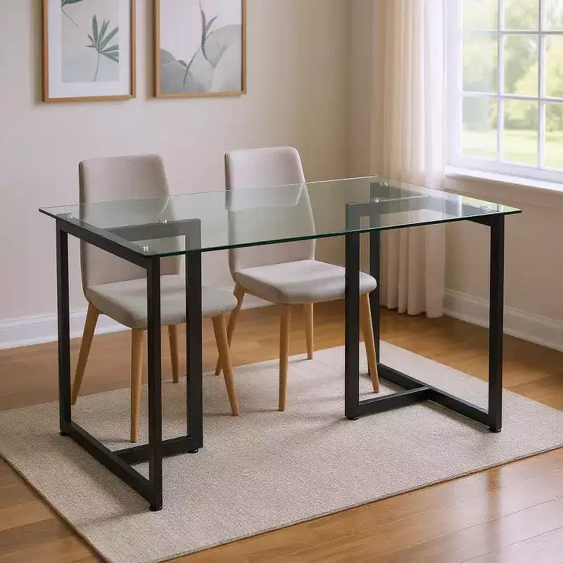 Clear And Black Glass And Metal Dining Table