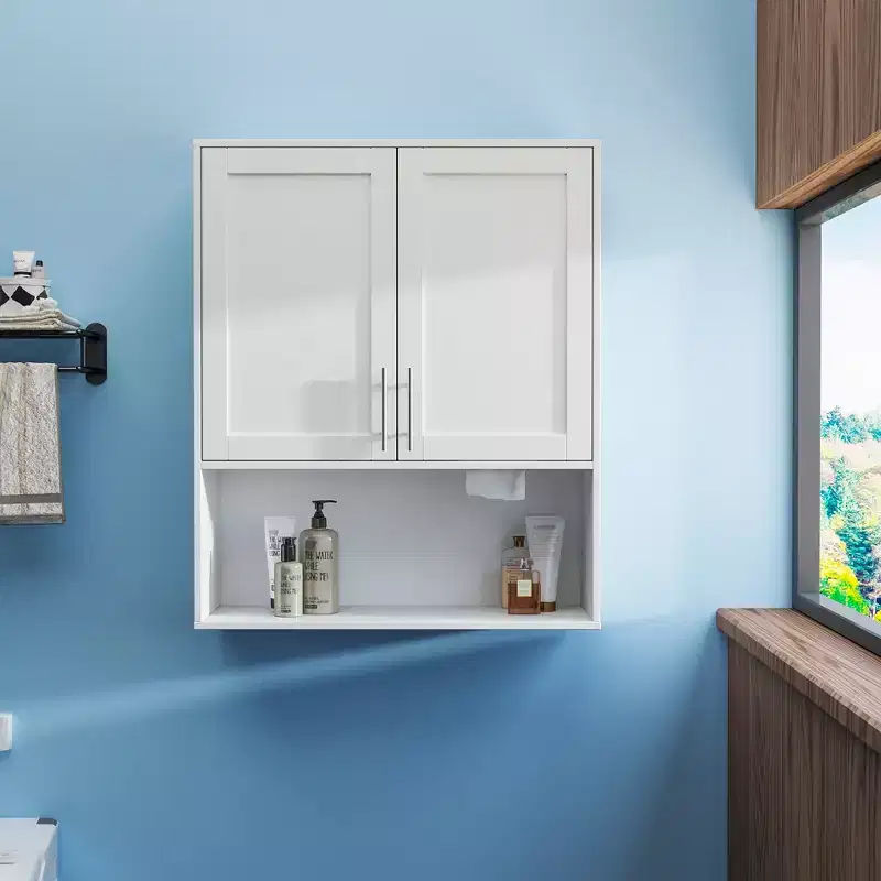 Modern 31.5 Bathroom Mirror Cabinet with Facial Tissues Slot, 2 Doors and Adjustable Shelf