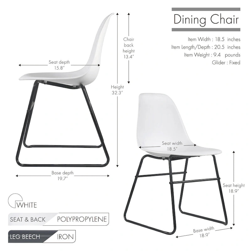 Modern Armless Dining Chairs with Iron Legs, Set of 2