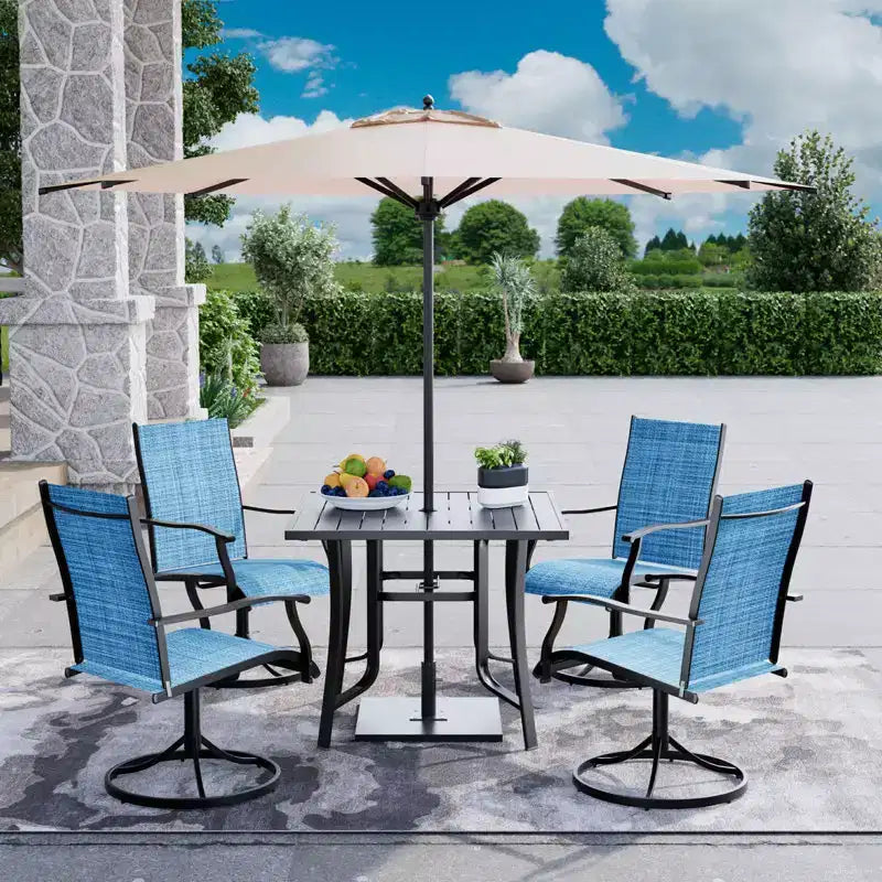 EROMMY 5 Piece Patio Dining Set, Outdoor Dining Table And Chairs Set For 4, 4 Swivel Chairs, 1 Iron Square Table, Patio Furniture Set For Deck