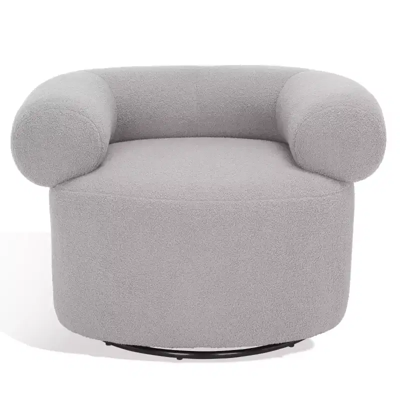Swivel Accent Chair in Sand, Faux Lambswool Polyester Upholstered Chair with Pine Wood Frame