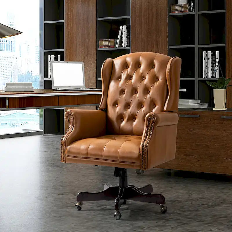 Modern swivel executive chair with tufted backrest