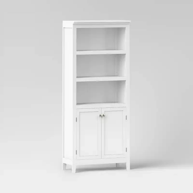 Black / White 5-Shelf Bookcase with Doors, 1-Person Assembly