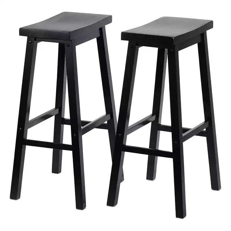 PJ Wood Classic Saddle Seat 29 Inch Tall Kitchen Counter Stools, Black (6 Pack)