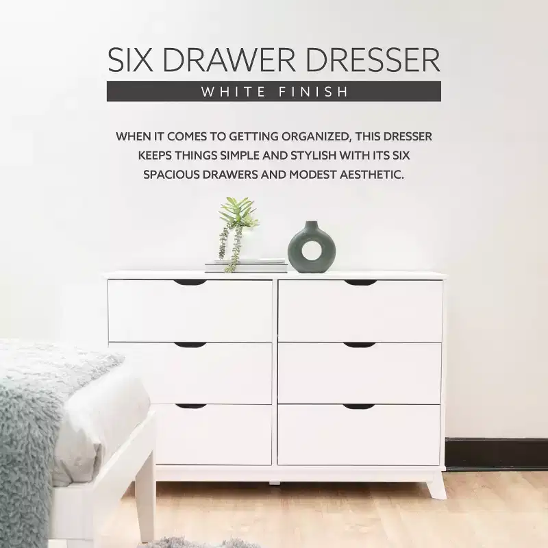 Pensy Solid Wood Mid-Century Modern 6 Drawer Dresser - Powell
